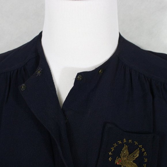 Vintage 40's Navy Blue Crepe Dress w/Embroider Pocket & Gold Cord Belt SZ XS EUC - Picture 6 of 7